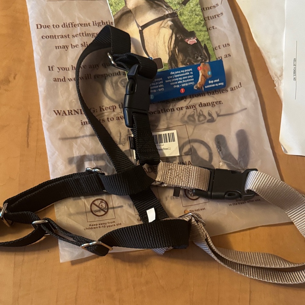 Adjustable Black and Tan No-Pull Dog Harness with Quick-Release Buckles